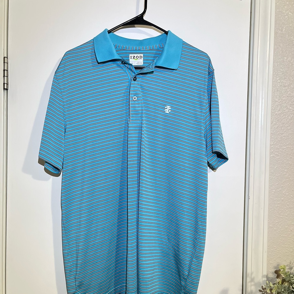 Izod Men's Aqua Striped Polo Shirt